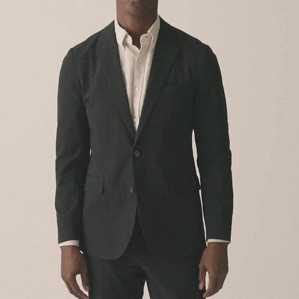 J Crew Ludlow Slim Fit Unstructured Suit Jacket in Seersucker Mens Black